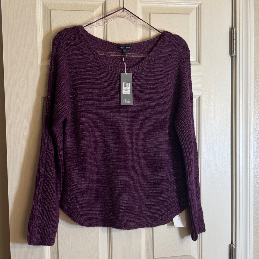 Eileen Fisher Plum Ribbed Scoop-Neck Sweater